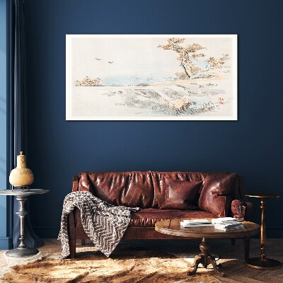 Tableau verre imprimé Un paysage paisible au bord de l'eau