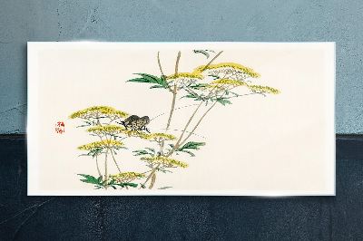 Tableau en verre Harmonie florale avec un papillon