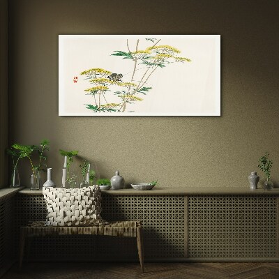 Tableau en verre Harmonie florale avec un papillon