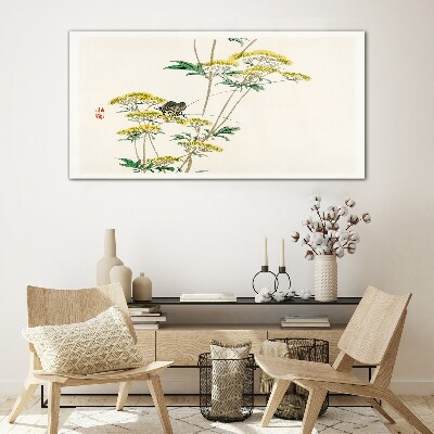 Tableau en verre Harmonie florale avec un papillon