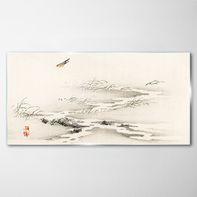 Tableau sur verre Un paysage paisible avec un oiseau