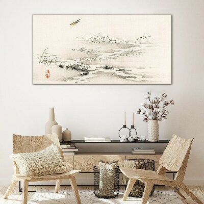 Tableau sur verre Un paysage paisible avec un oiseau