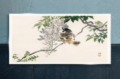 Tableau imprimé sur verre Un ami ailé sur une branche