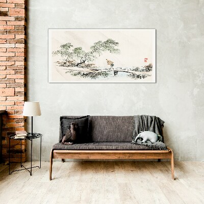 Tableau photo sur verre Un paysage paisible avec un pont