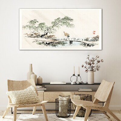 Tableau photo sur verre Un paysage paisible avec un pont