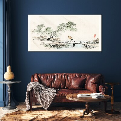 Tableau photo sur verre Un paysage paisible avec un pont