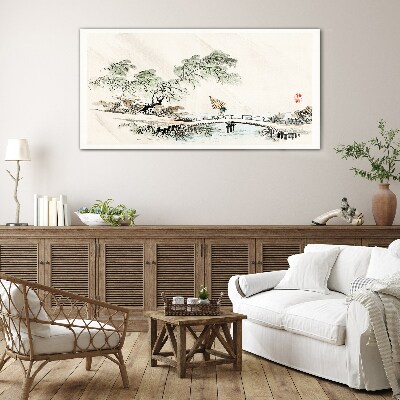 Tableau photo sur verre Un paysage paisible avec un pont