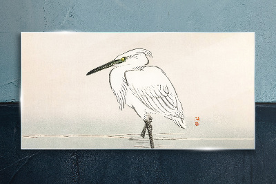 Tableau sur verre Héron blanc contre le brouillard
