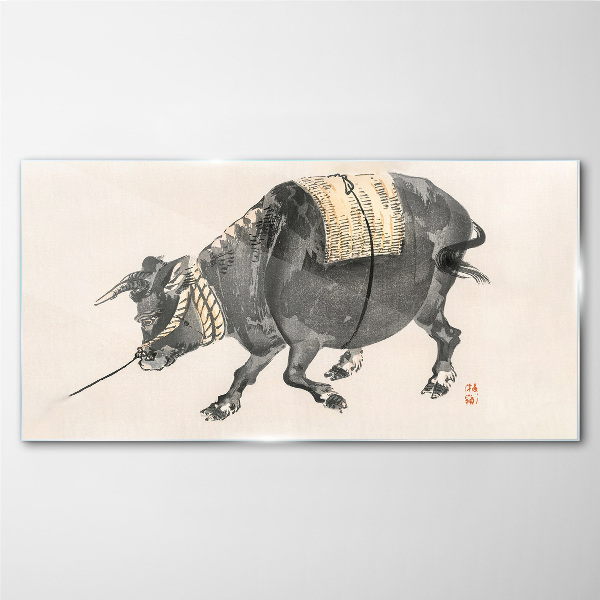 Tableau verre imprimé Vache à cornes en mouvement