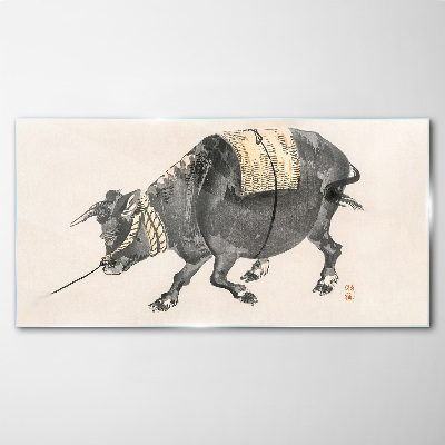 Tableau verre imprimé Vache à cornes en mouvement
