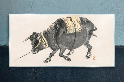 Tableau verre imprimé Vache à cornes en mouvement