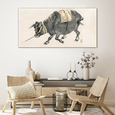 Tableau verre imprimé Vache à cornes en mouvement