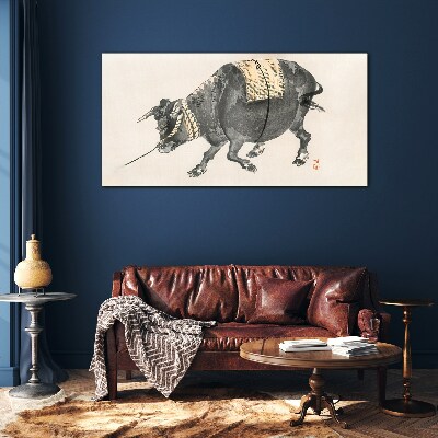Tableau verre imprimé Vache à cornes en mouvement