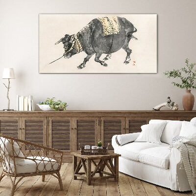 Tableau verre imprimé Vache à cornes en mouvement