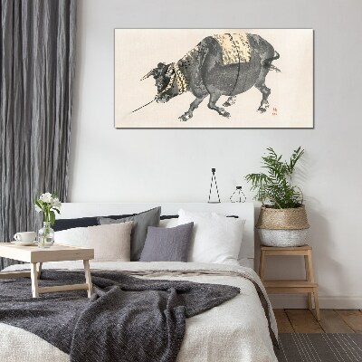 Tableau verre imprimé Vache à cornes en mouvement