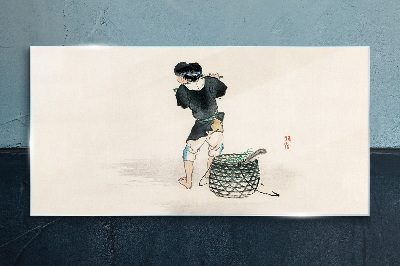 Tableau photo sur verre Garçon avec un panier