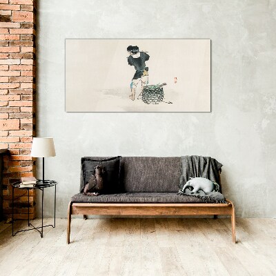 Tableau photo sur verre Garçon avec un panier