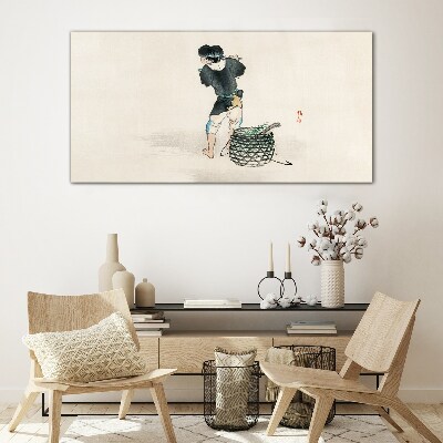 Tableau photo sur verre Garçon avec un panier