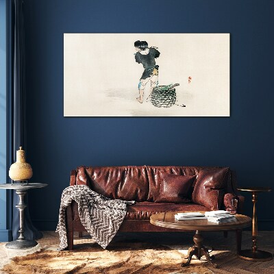 Tableau photo sur verre Garçon avec un panier