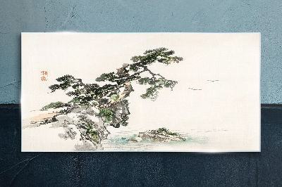 Tableau verre imprimé Un paysage paisible avec un pin