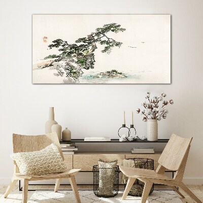 Tableau verre imprimé Un paysage paisible avec un pin