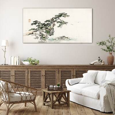 Tableau verre imprimé Un paysage paisible avec un pin