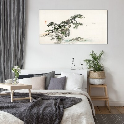 Tableau verre imprimé Un paysage paisible avec un pin