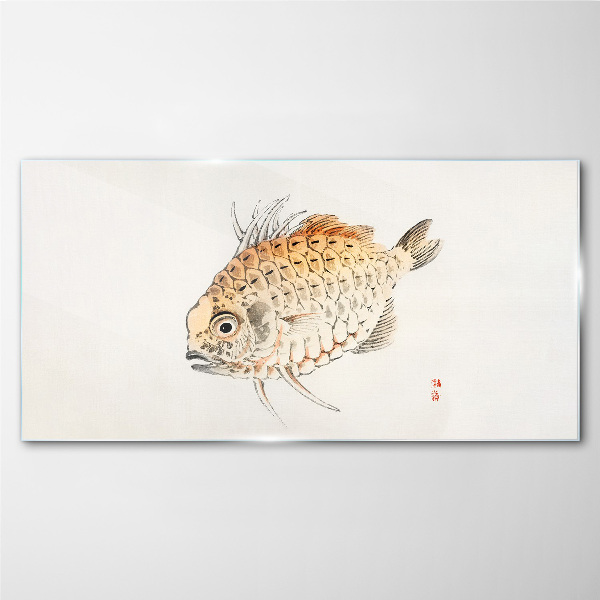 Tableau sur verre Poisson rouge sur fond blanc