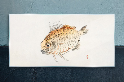 Tableau sur verre Poisson rouge sur fond blanc