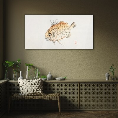 Tableau sur verre Poisson rouge sur fond blanc