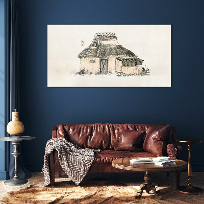 Tableau photo sur verre Maison de campagne avec un toit en herbe