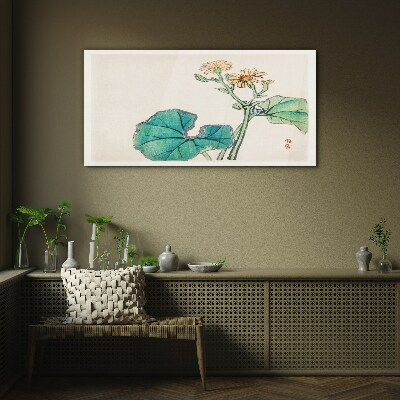 Tableau sur verre Fleurs et feuilles de lotus