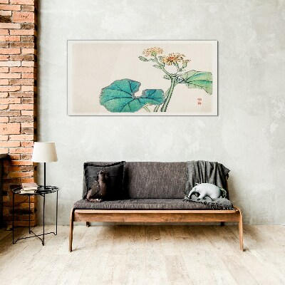 Tableau sur verre Fleurs et feuilles de lotus