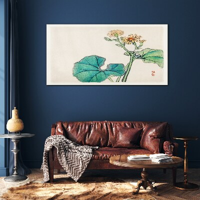 Tableau sur verre Fleurs et feuilles de lotus