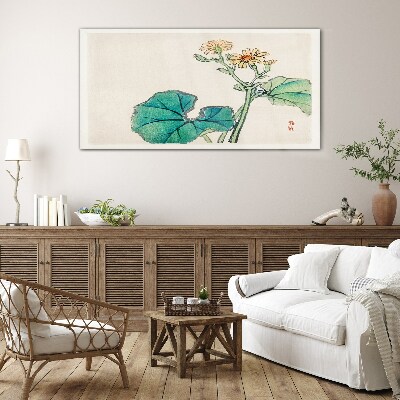 Tableau sur verre Fleurs et feuilles de lotus
