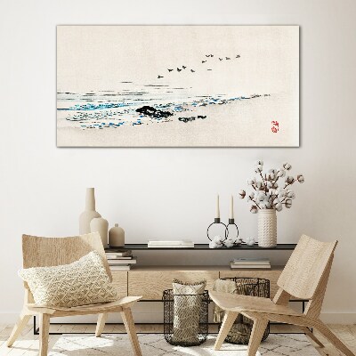 Tableau imprimé sur verre Une côte tranquille avec des oiseaux