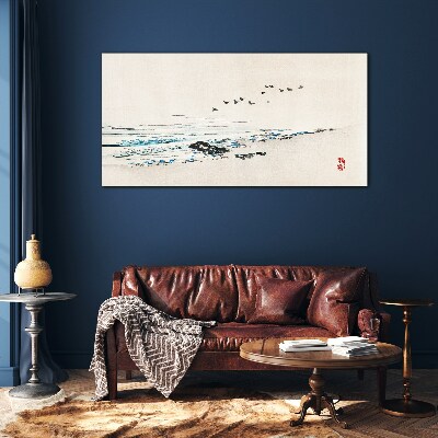 Tableau imprimé sur verre Une côte tranquille avec des oiseaux