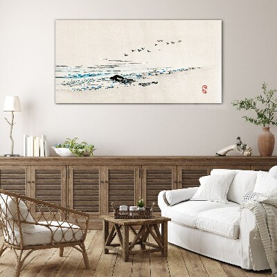 Tableau imprimé sur verre Une côte tranquille avec des oiseaux