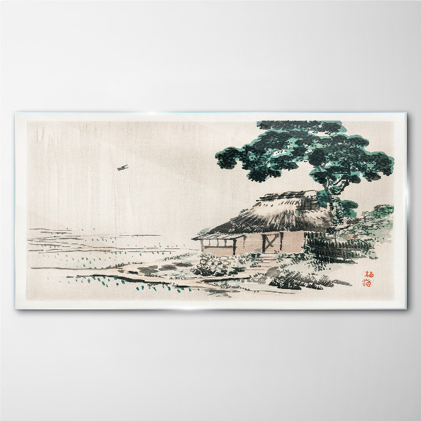 Tableau photo sur verre Un chalet de campagne tranquille au bord du lac