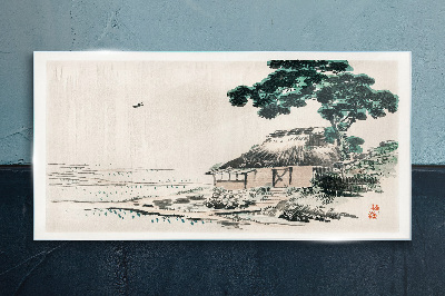 Tableau photo sur verre Un chalet de campagne tranquille au bord du lac