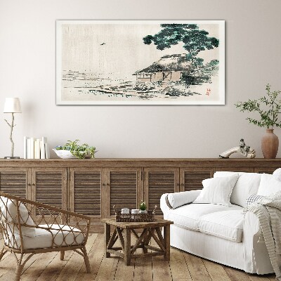 Tableau photo sur verre Un chalet de campagne tranquille au bord du lac