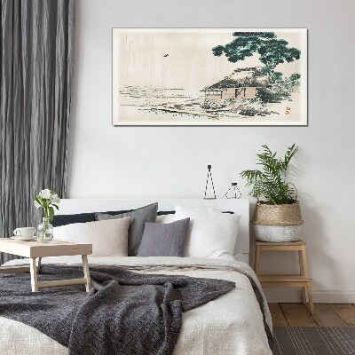 Tableau photo sur verre Un chalet de campagne tranquille au bord du lac