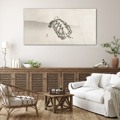 Tableau verre imprimé Tortue sur un fond minimaliste