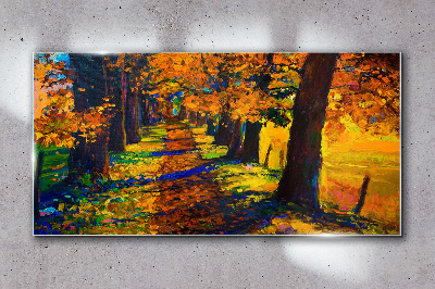 Tableau imprimé sur verre Avenue dorée sous le soleil d'automne