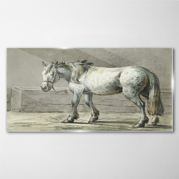 Tableau verre imprimé Un cheval qui marche dans des tons de gris