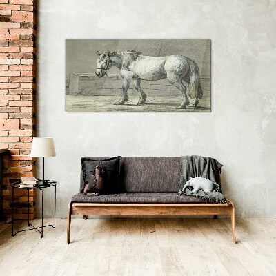 Tableau verre imprimé Un cheval qui marche dans des tons de gris