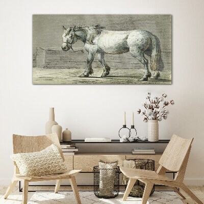 Tableau verre imprimé Un cheval qui marche dans des tons de gris