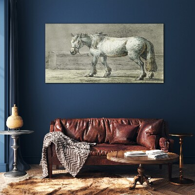Tableau verre imprimé Un cheval qui marche dans des tons de gris