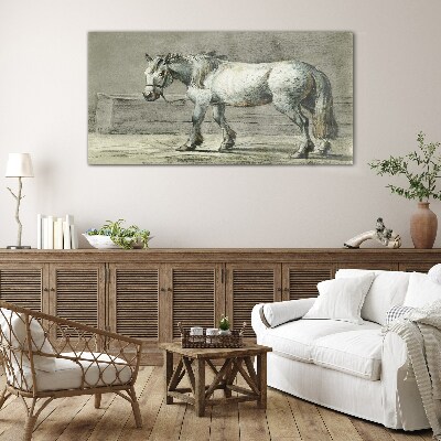 Tableau verre imprimé Un cheval qui marche dans des tons de gris