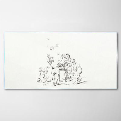 Tableau photo sur verre Enfants jouant avec des bulles de savon